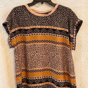 Democracy Mixed Animal & Geometric Short Sleeve Top in Pink, Black & Mustard